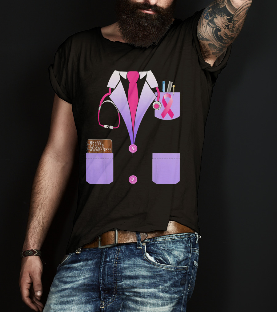 Breast Cancer Awareness Doctor Stethoscope Ribbon Medical Suit T-Shirt