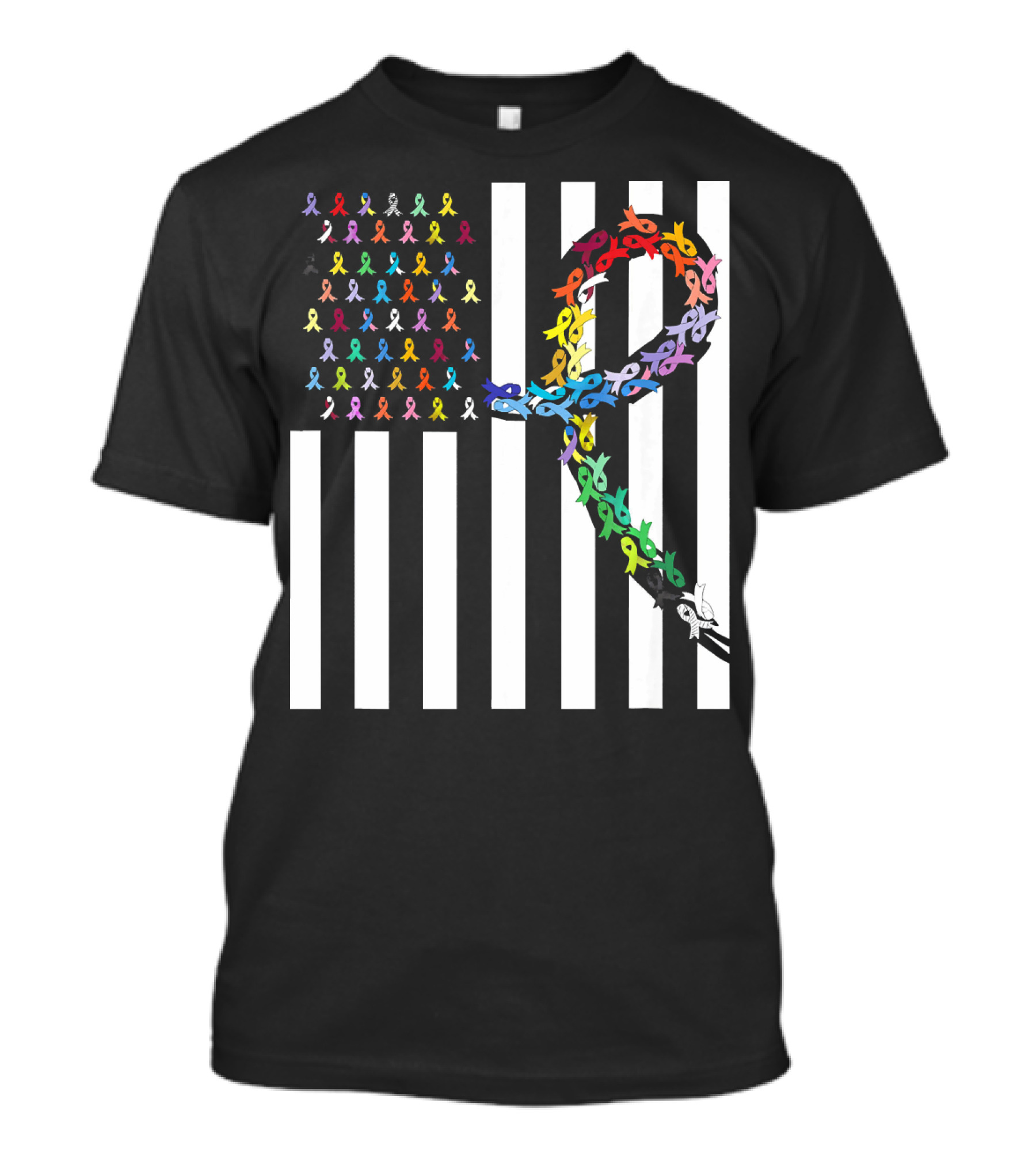 All Cancer Matters Awareness USA Flag Ribbon Stripes T-Shirt