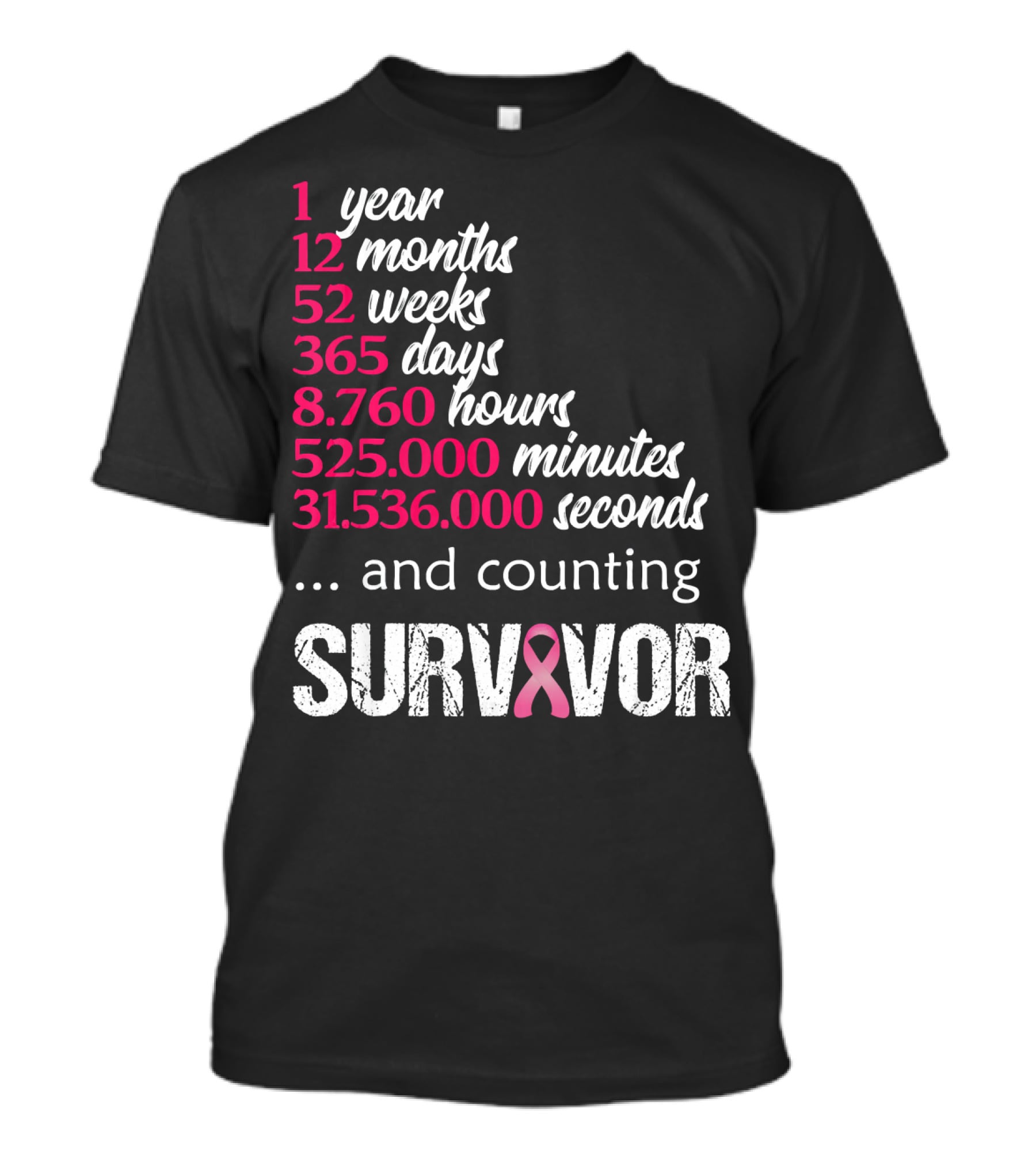 1 Year Survivor Breast Cancer And Counting Pink T-Shirt