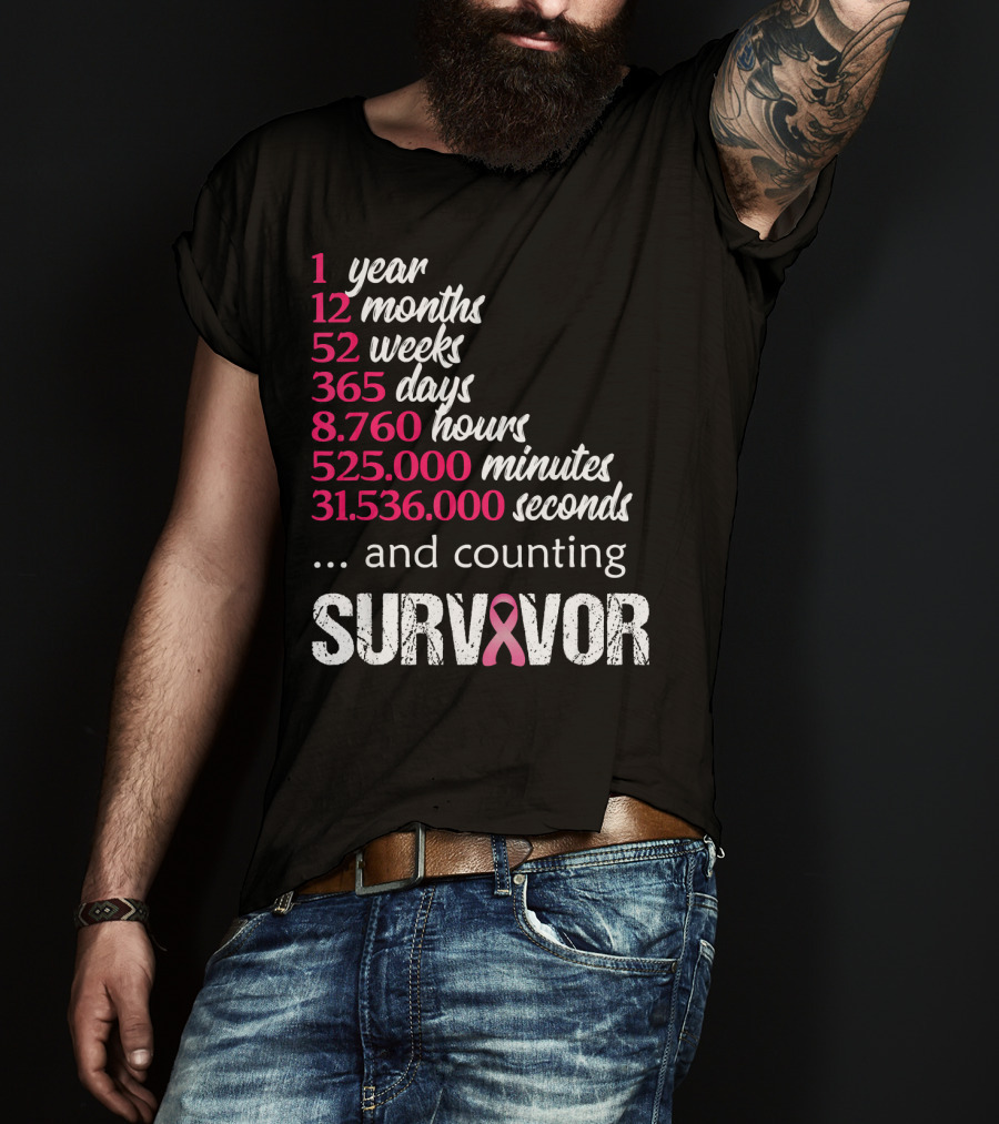 1 Year Survivor Breast Cancer And Counting Pink T-Shirt