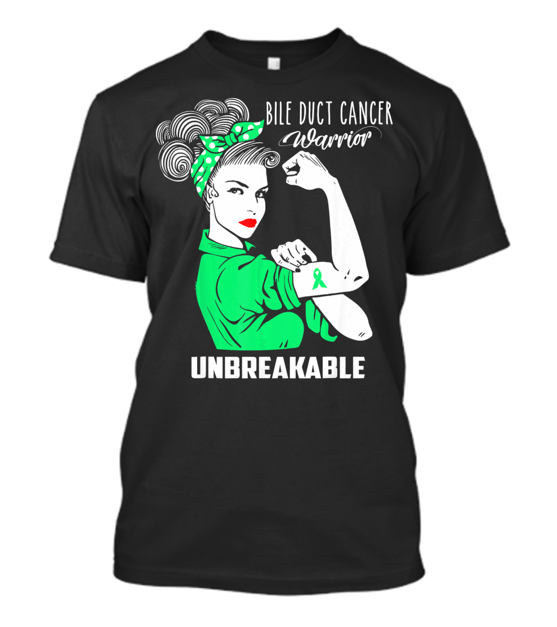 Bile Duct Cancer Warrior Unbreakable Rosie The Riveter Style With Awareness T-Shirt