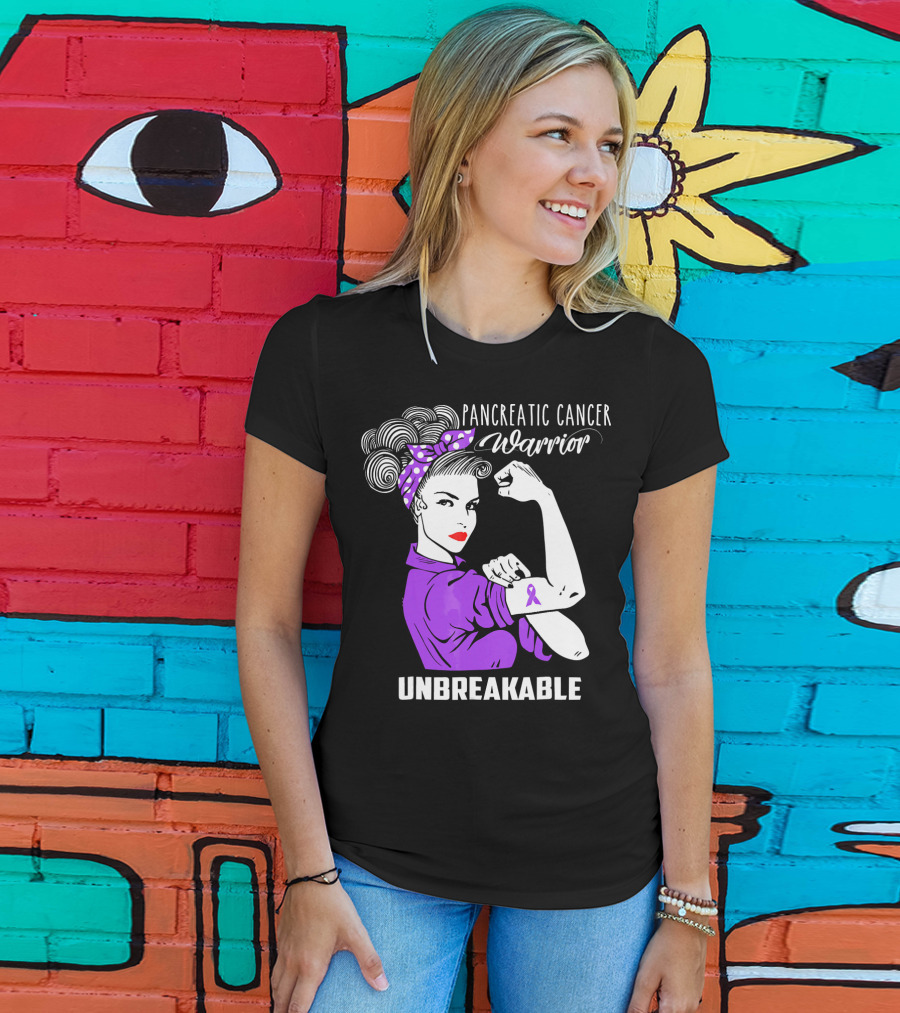 Pancreatic Cancer Warrior Rosie The Riveter Unbreakable T-Shirt