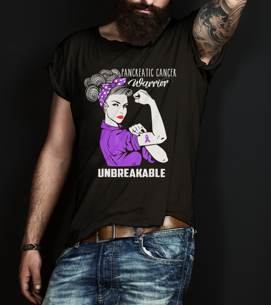 Pancreatic Cancer Warrior Rosie The Riveter Unbreakable T-Shirt