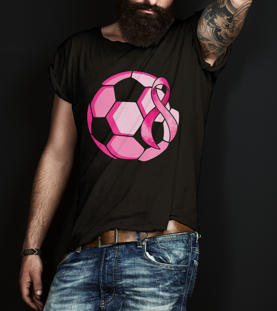 Pink Ribbon Soccer Ball Breast Cancer Awareness T-Shirt