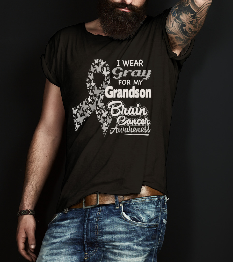I Wear Gray For My Grandson Brain Cancer Awareness T-Shirt