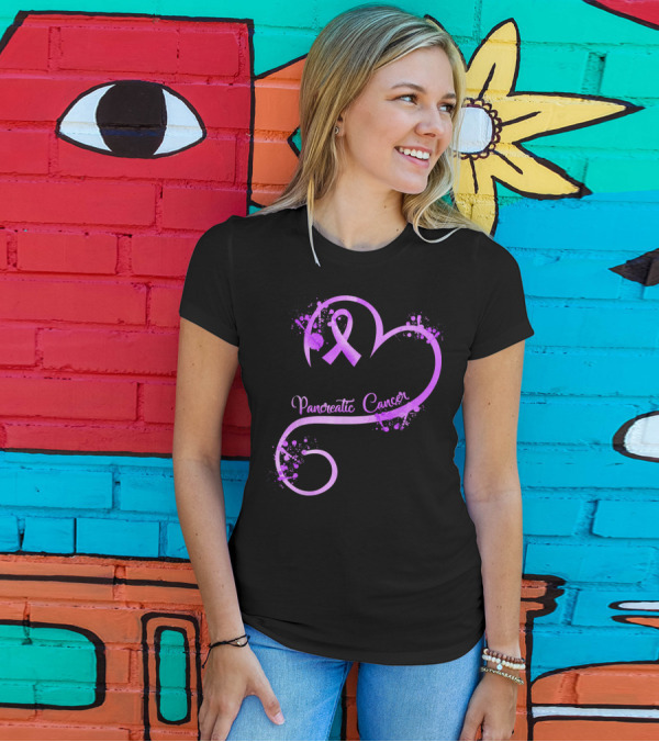 Heart Ribbon Pancreatic Cancer Awareness T-Shirt