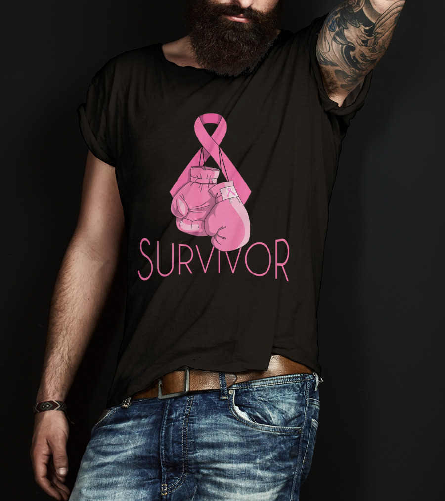 Survivor Breast Cancer Awareness Pink Ribbon Boxing Gloves T-Shirt