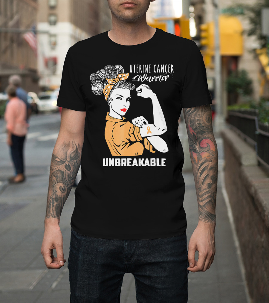 Uterine Cancer Warrior Unbreakable Rosie The Riveter T-Shirt