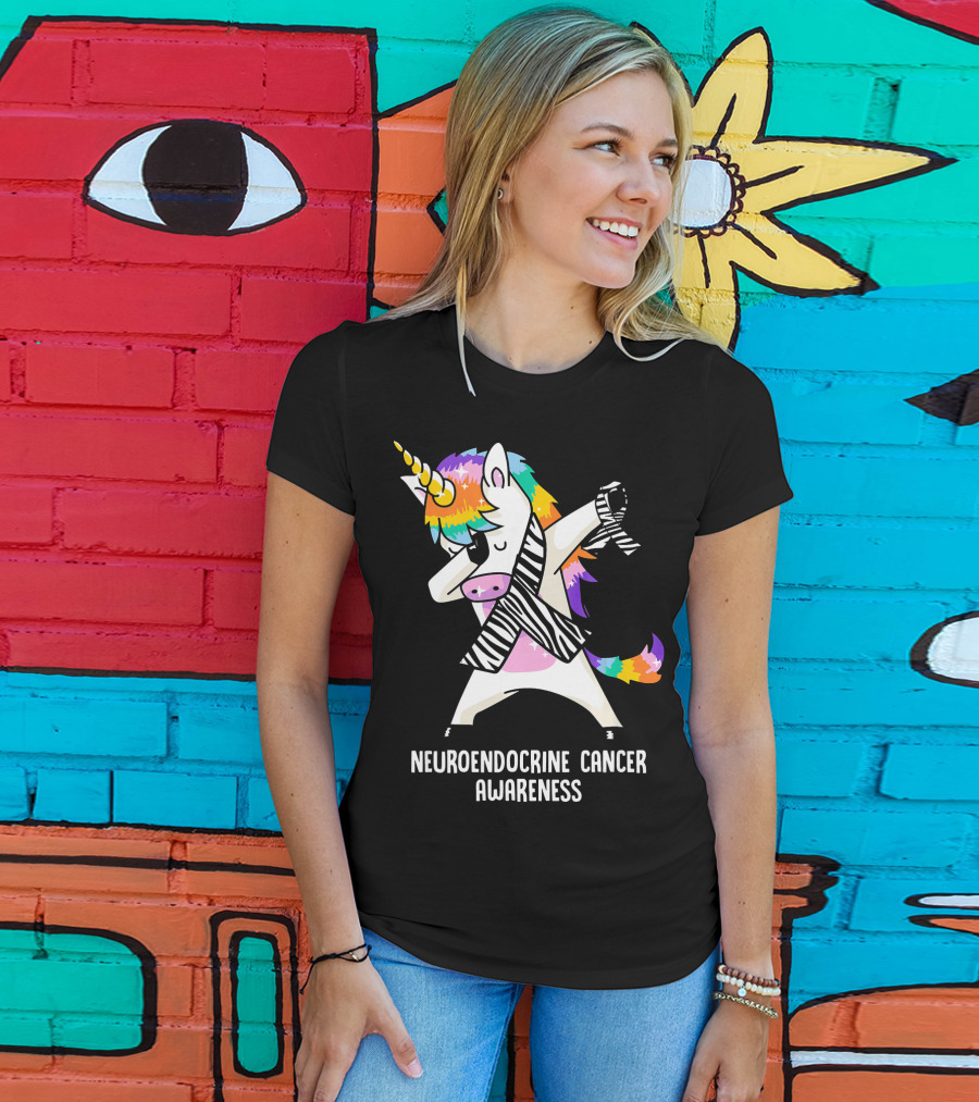 Neuroendocrine Cancer Awareness Dabbing Rainbow Unicorn T-Shirt
