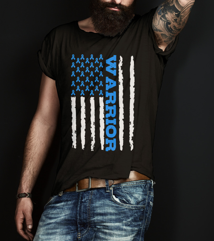 Prostate Cancer Warrior Blue Ribbon American Flag T-Shirt