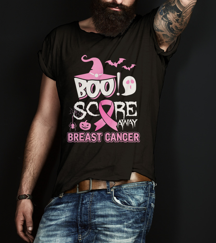 BOO Scare Away Breast Cancer Pink Ribbon Halloween T-Shirt