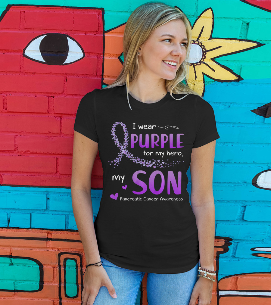 I Wear Purple For My Hero My Son Pancreatic Cancer Awareness T-Shirt