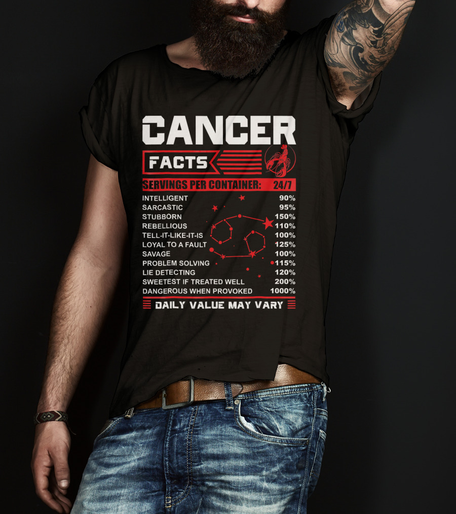 Cancer Facts Zodiac Traits Daily Value May Vary T-Shirt