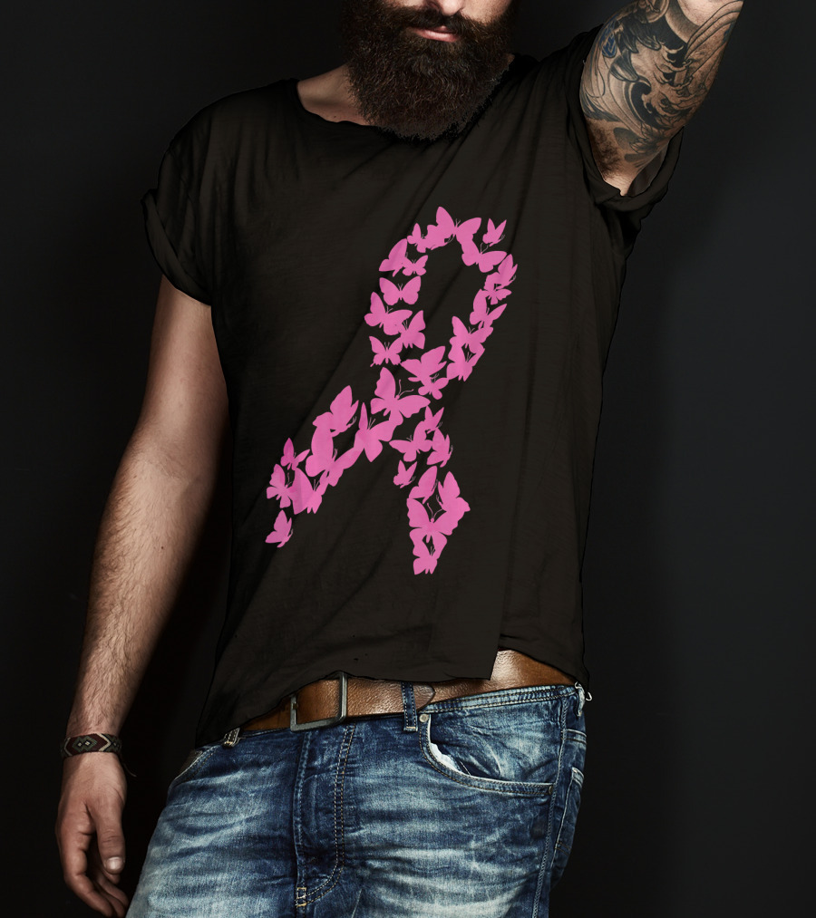 Pink Ribbon Butterfly Awareness Breast Cancer Cute T-Shirt