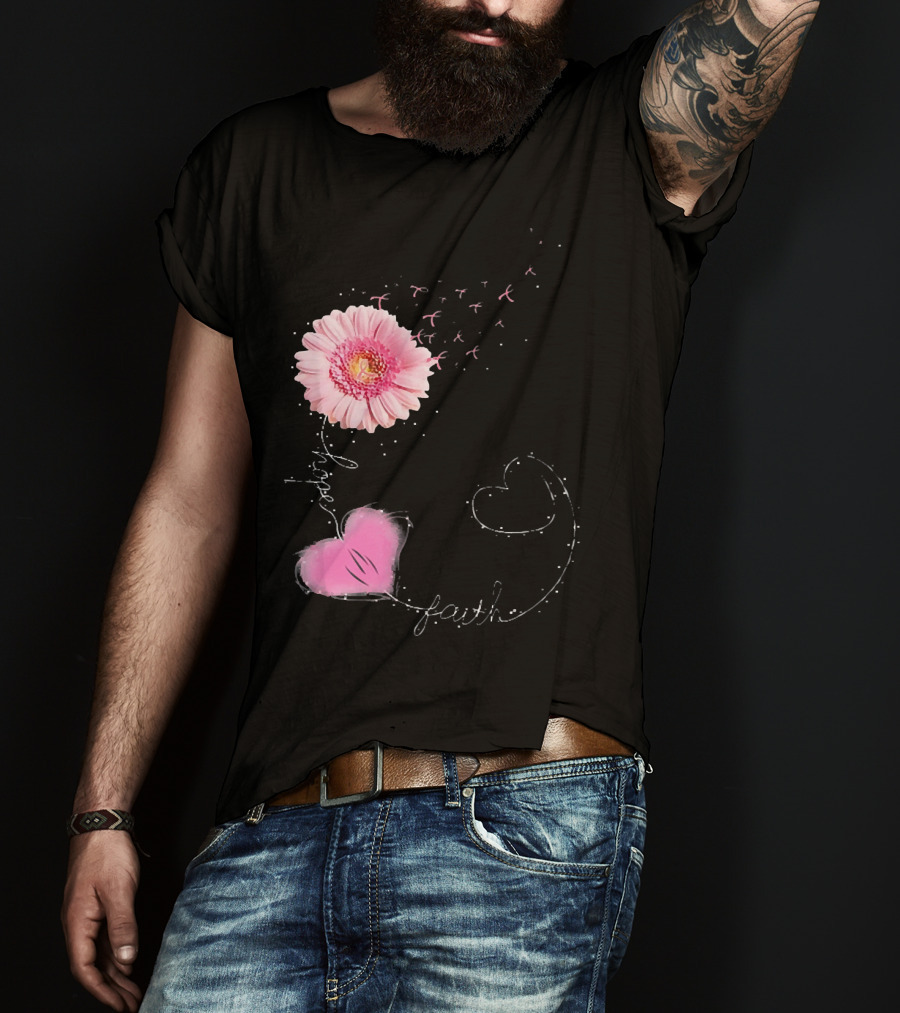 Hope Faith Pink Flower Hearts Breast Cancer Awareness T-Shirt