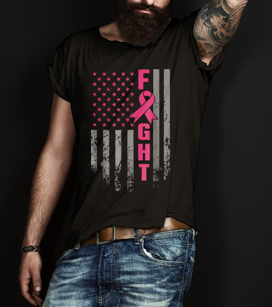 Breast Cancer Awareness American Flag Fight T-Shirt