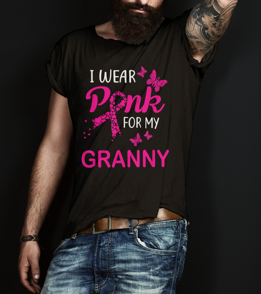 I Wear Pink For My Granny Breast Cancer Awareness Butterflies T-Shirt
