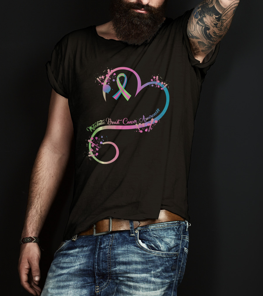 Heart Ribbon Metastatic Breast Cancer Awareness T-Shirt