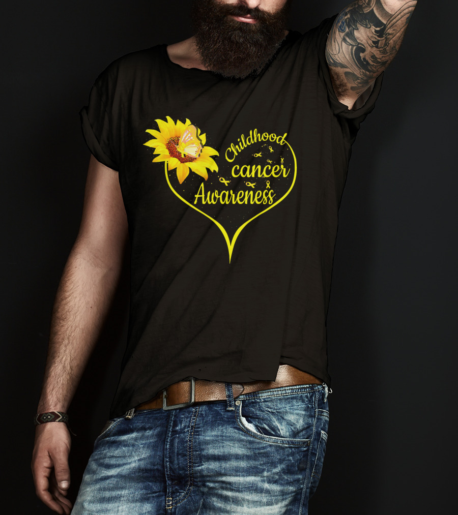Childhood Cancer Awareness Flower Butterfly Gold T-Shirt