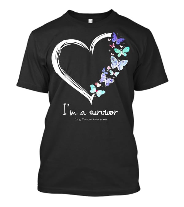 I'm A Survivor Lung Cancer Awareness Heart With Butterflies T-Shirt