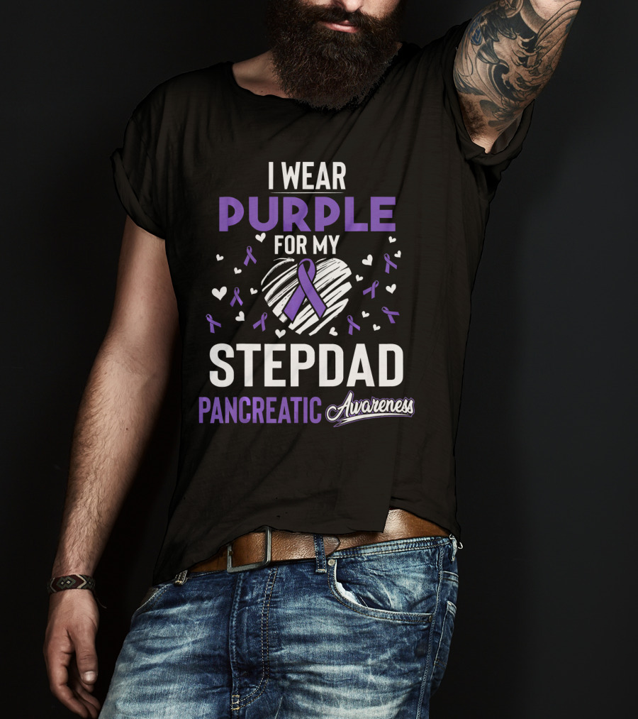 I Wear Purple For My Stepdad Pancreatic Awareness T-Shirt