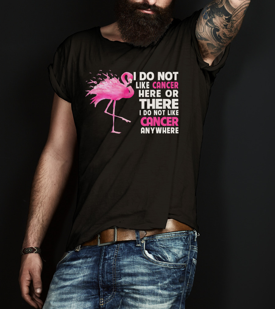 I Do Not Like Cancer Anywhere Pink Flamingo Breast Cancer Awareness T-Shirt