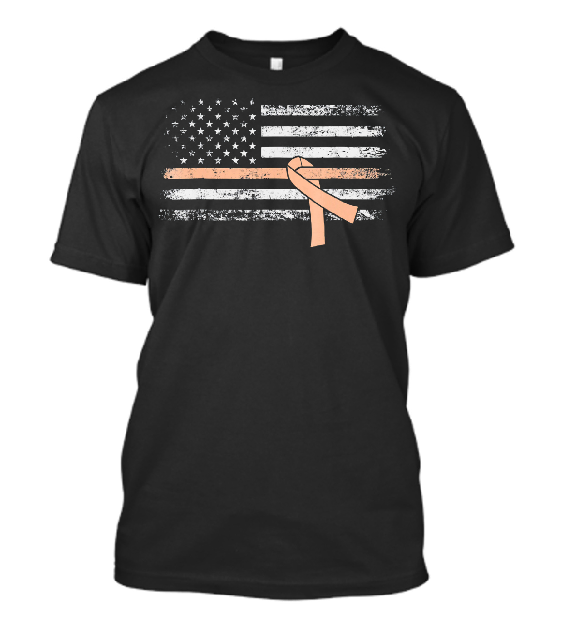American Flag With Peach Ribbon For Uterine Cancer Awareness T-Shirt