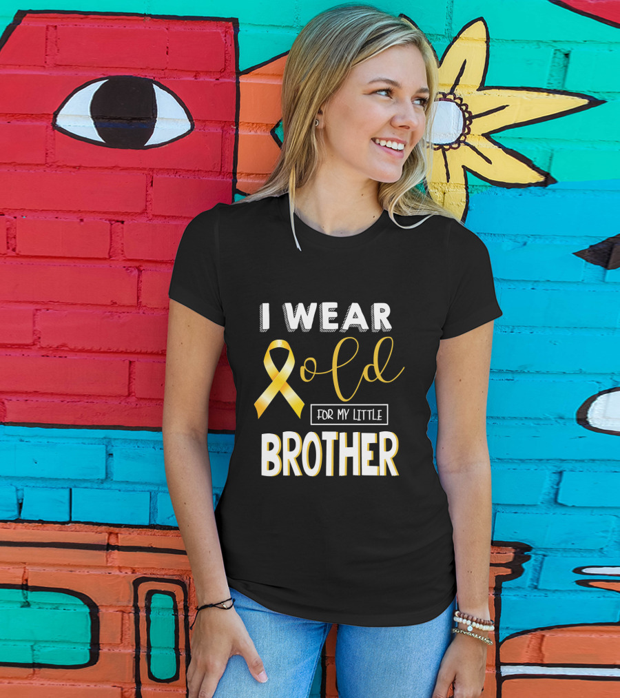 I Wear Gold For My Little Brother Childhood Cancer Awareness T-Shirt
