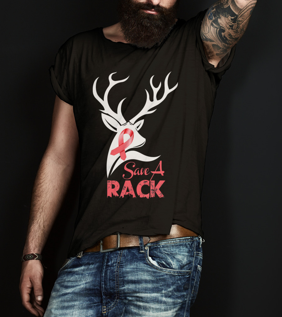 Save A Rack Breast Cancer Awareness Pink Ribbon Deer Antlers T-Shirt