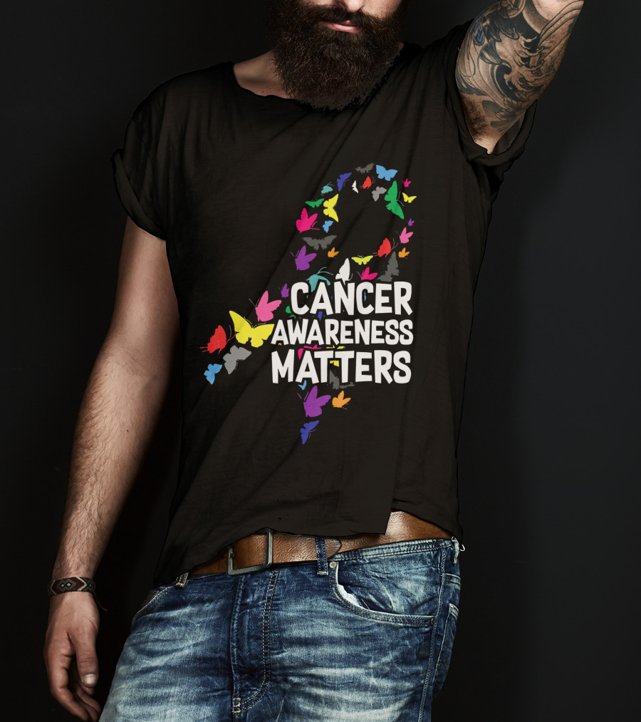 Cancer Awareness Matters Butterfly Ribbon T-Shirt