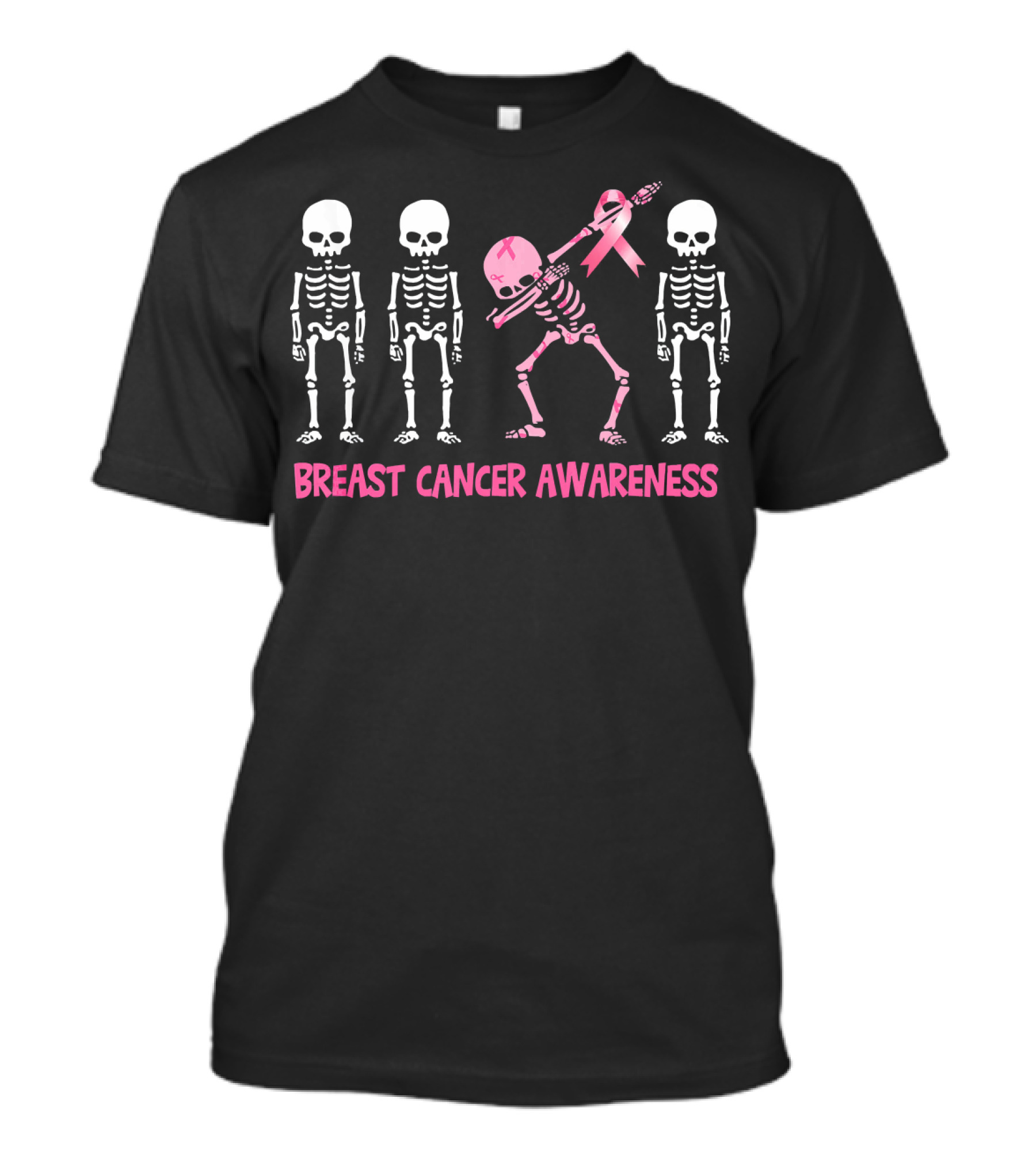 Dabbing Skeleton Pink Ribbon Breast Cancer Awareness T-Shirt