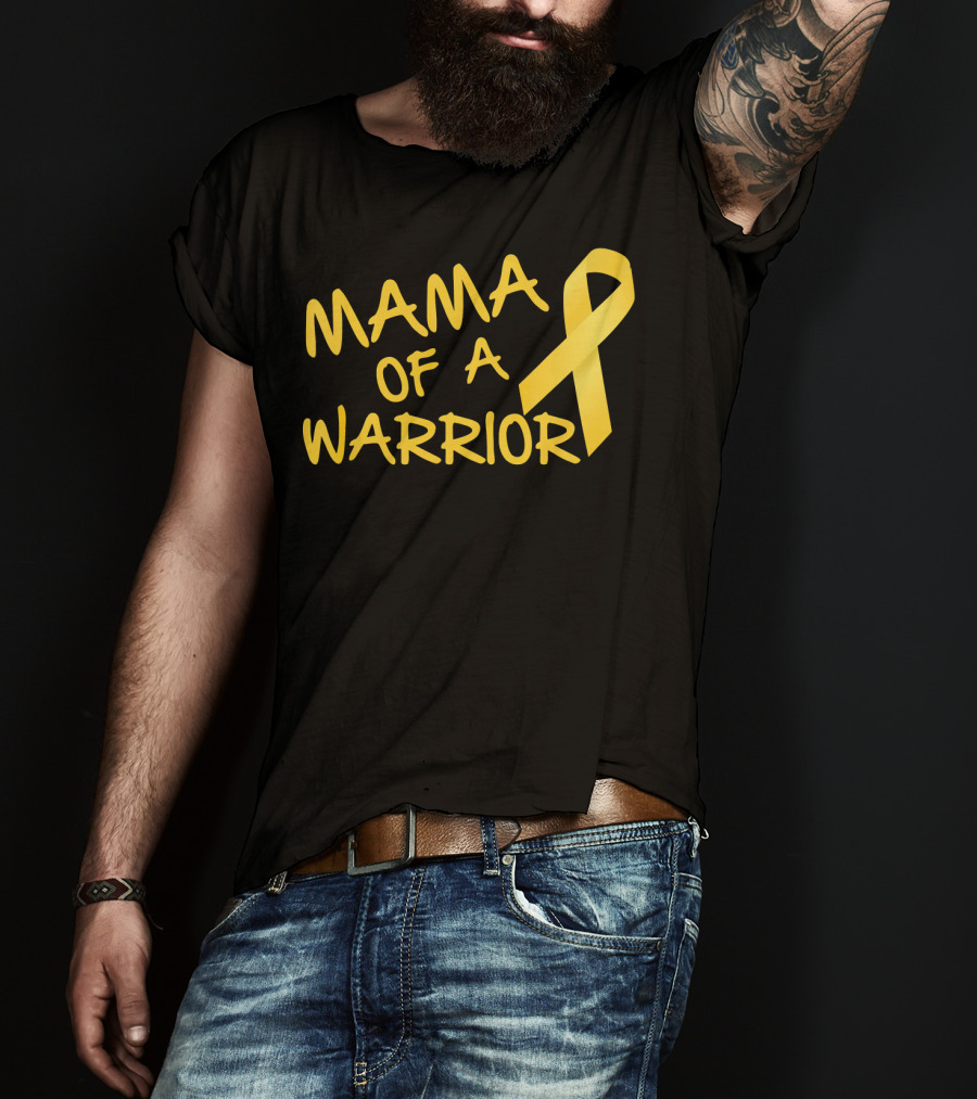 Mama Of A Warrior Yellow Ribbon Childhood Cancer Awareness T-Shirt