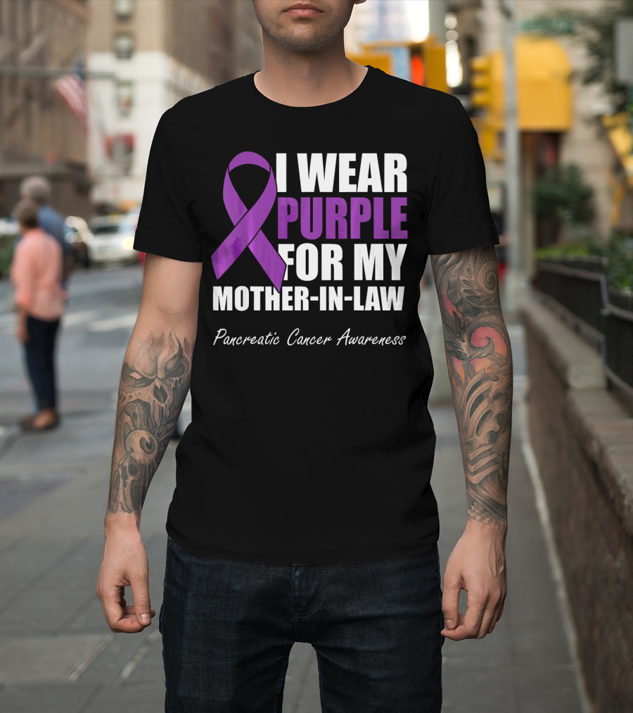 I Wear Purple For My Mother-In-Law Pancreatic Cancer Awareness T-Shirt