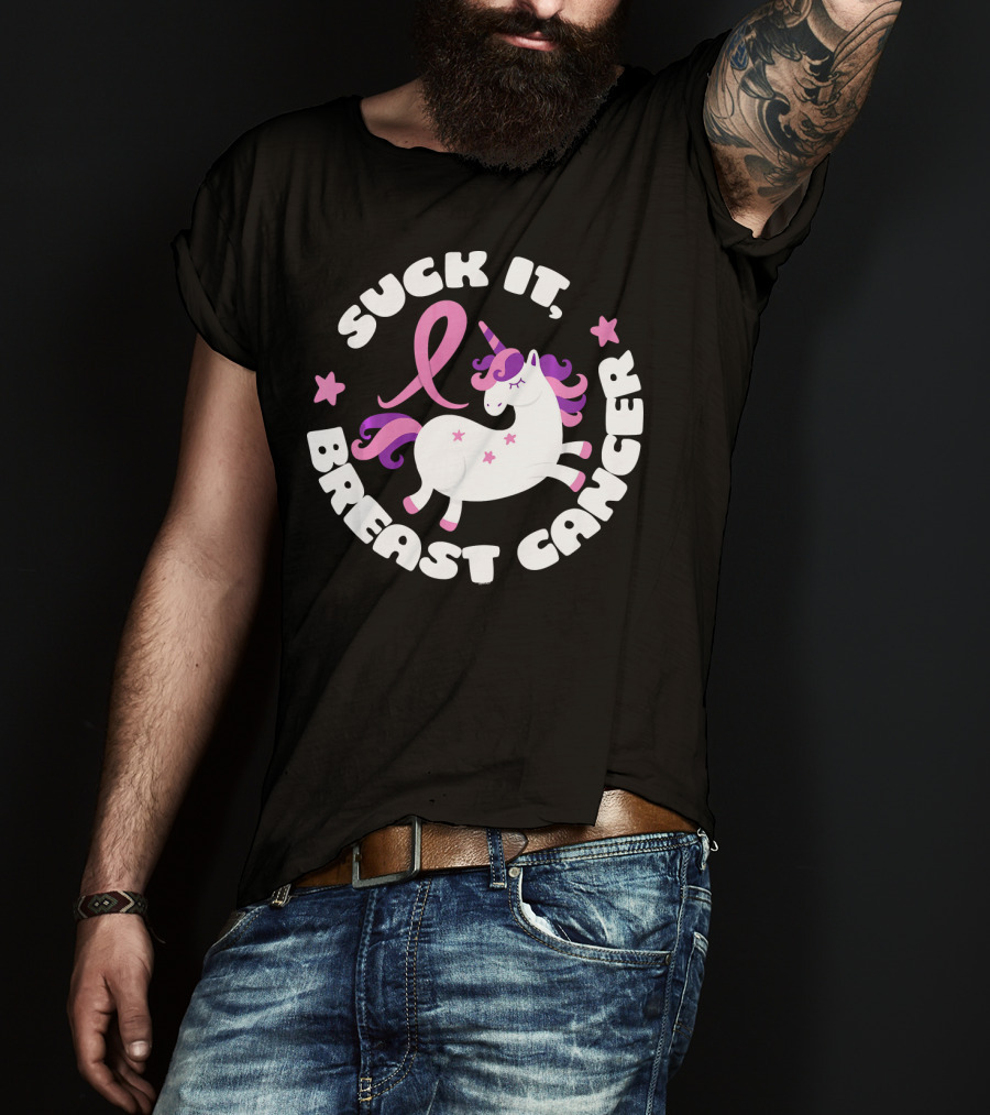 Suck It Breast Cancer Unicorn Pink T-Shirt