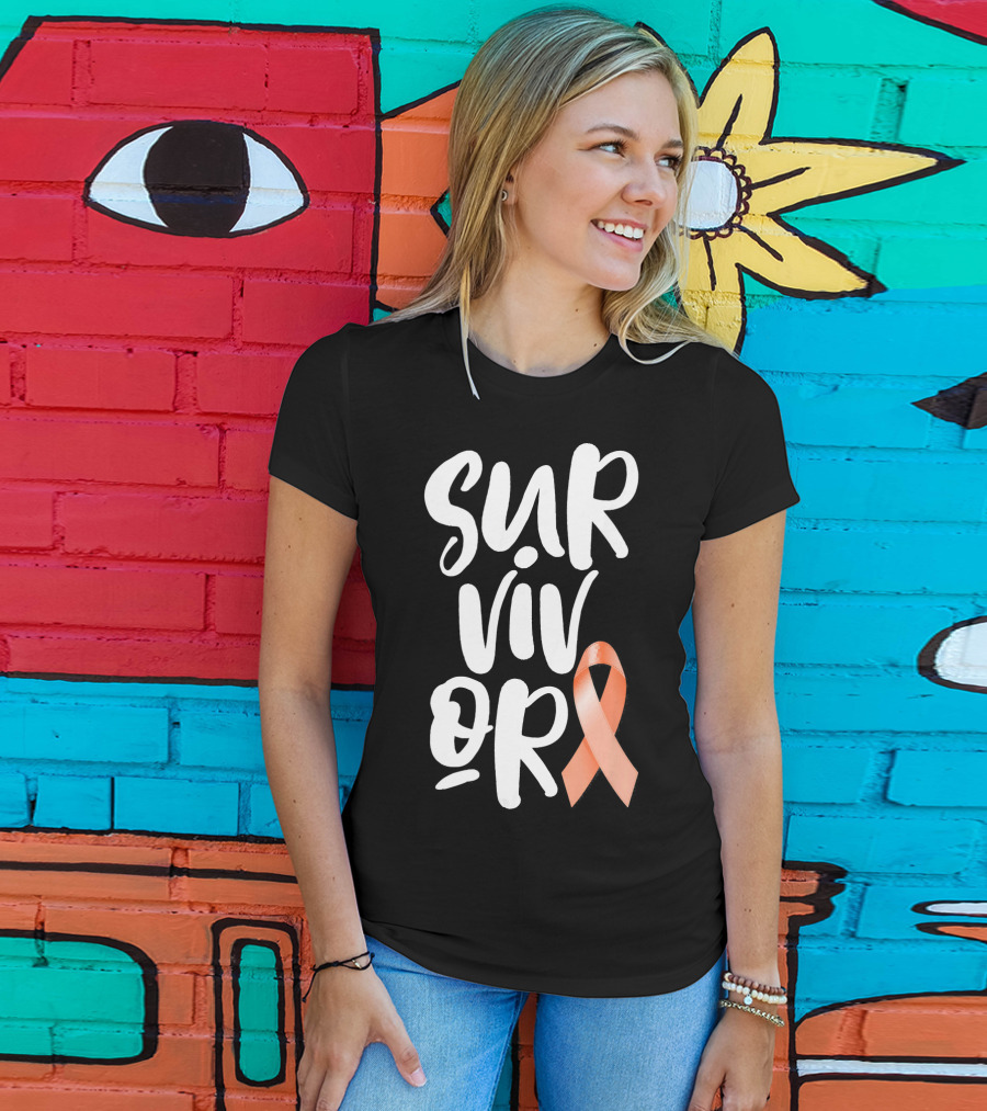 Survivor Uterine Cancer Peach Ribbon Awareness T-Shirt