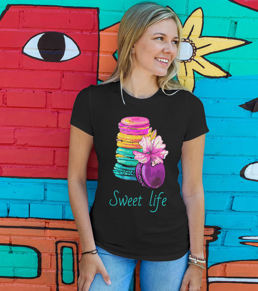 Sweet Life Colorful Macarons With Flower T-Shirt