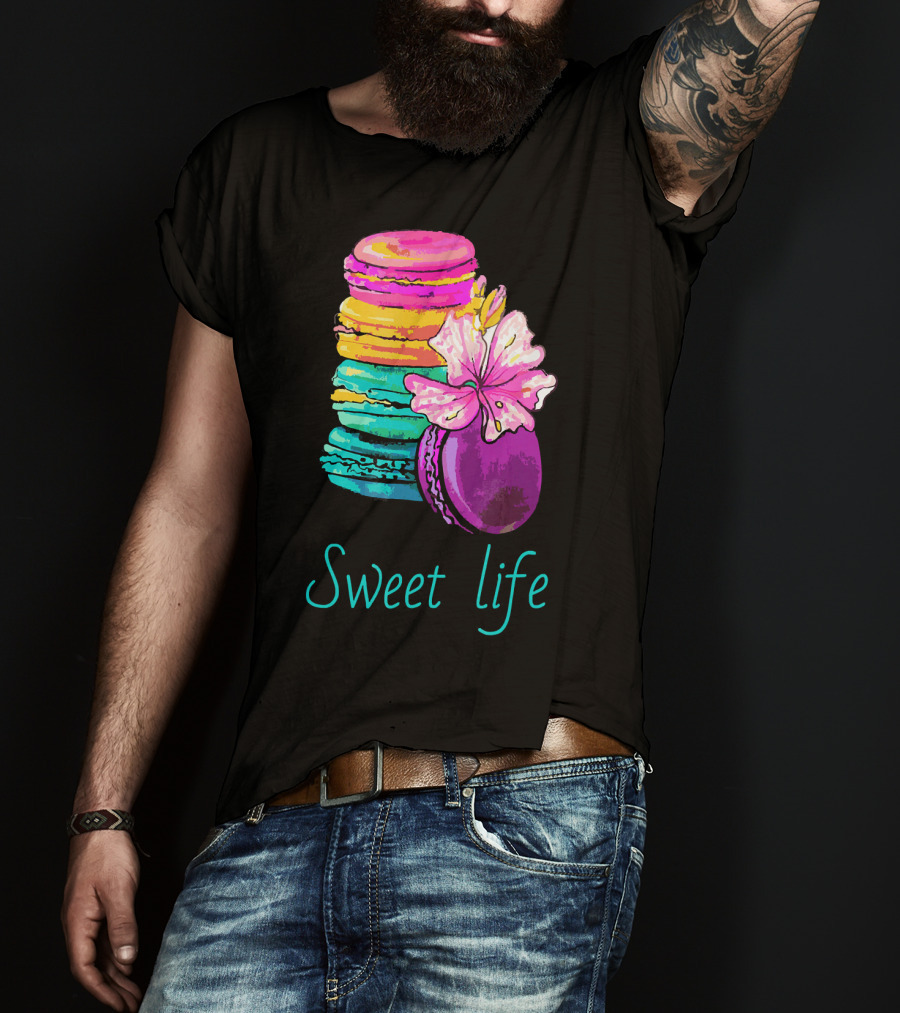 Sweet Life Colorful Macarons With Flower T-Shirt