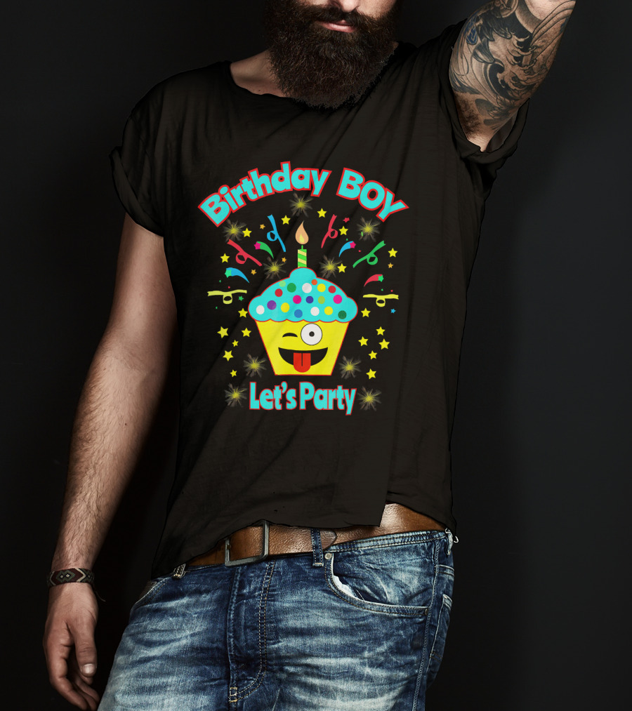 Birthday Boy Let's Party Emoji Cupcake T-Shirt