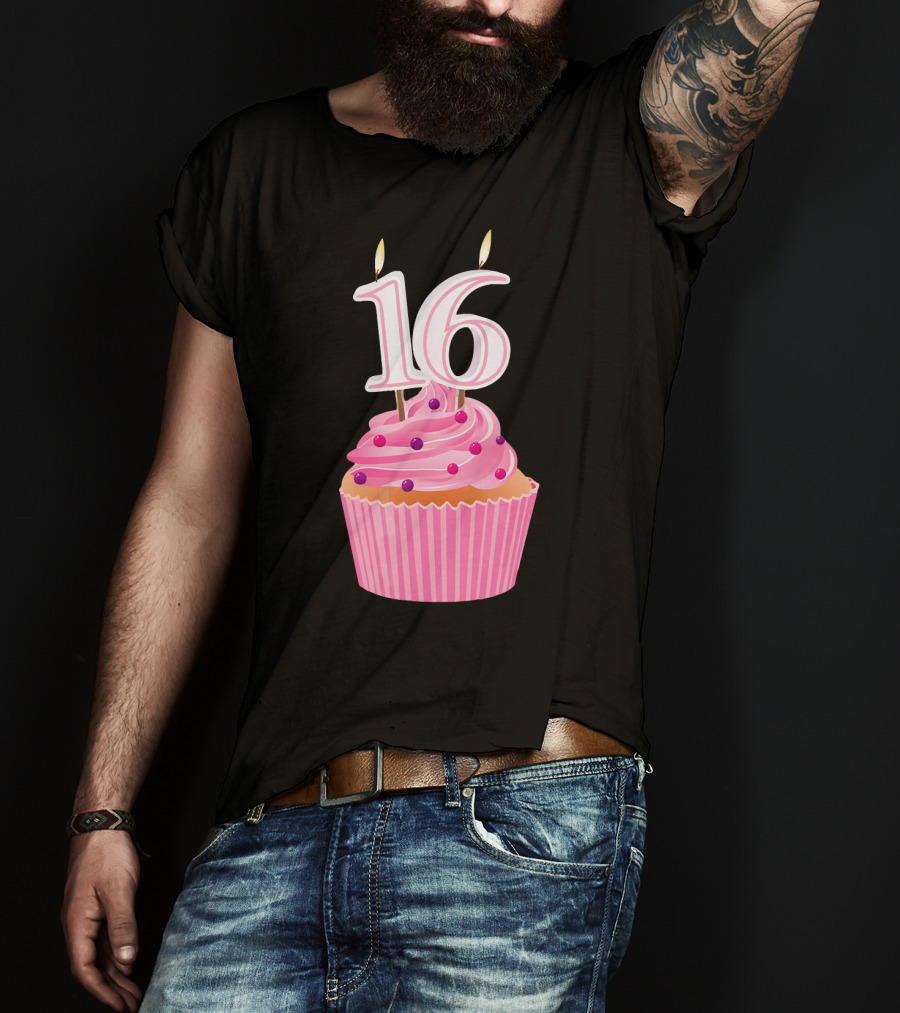 Sweet 16 Birthday Pink Cupcake With Number Candle T-Shirt