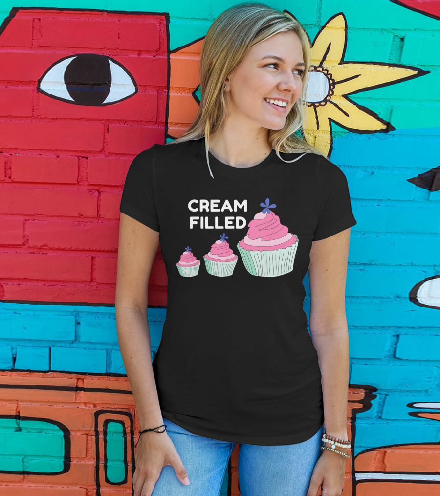 CREAM FILLED Cupcake Lover Trio With Pink Frosting And Blue Flower T-Shirt