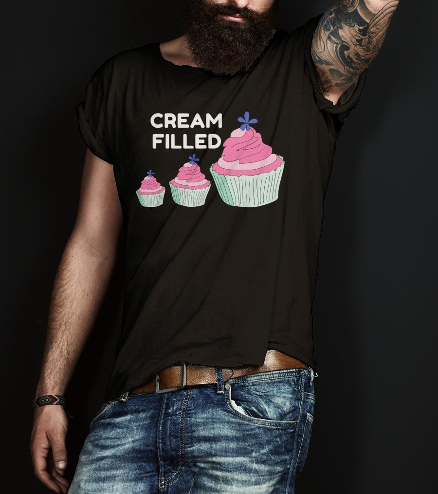 CREAM FILLED Cupcake Lover Trio With Pink Frosting And Blue Flower T-Shirt