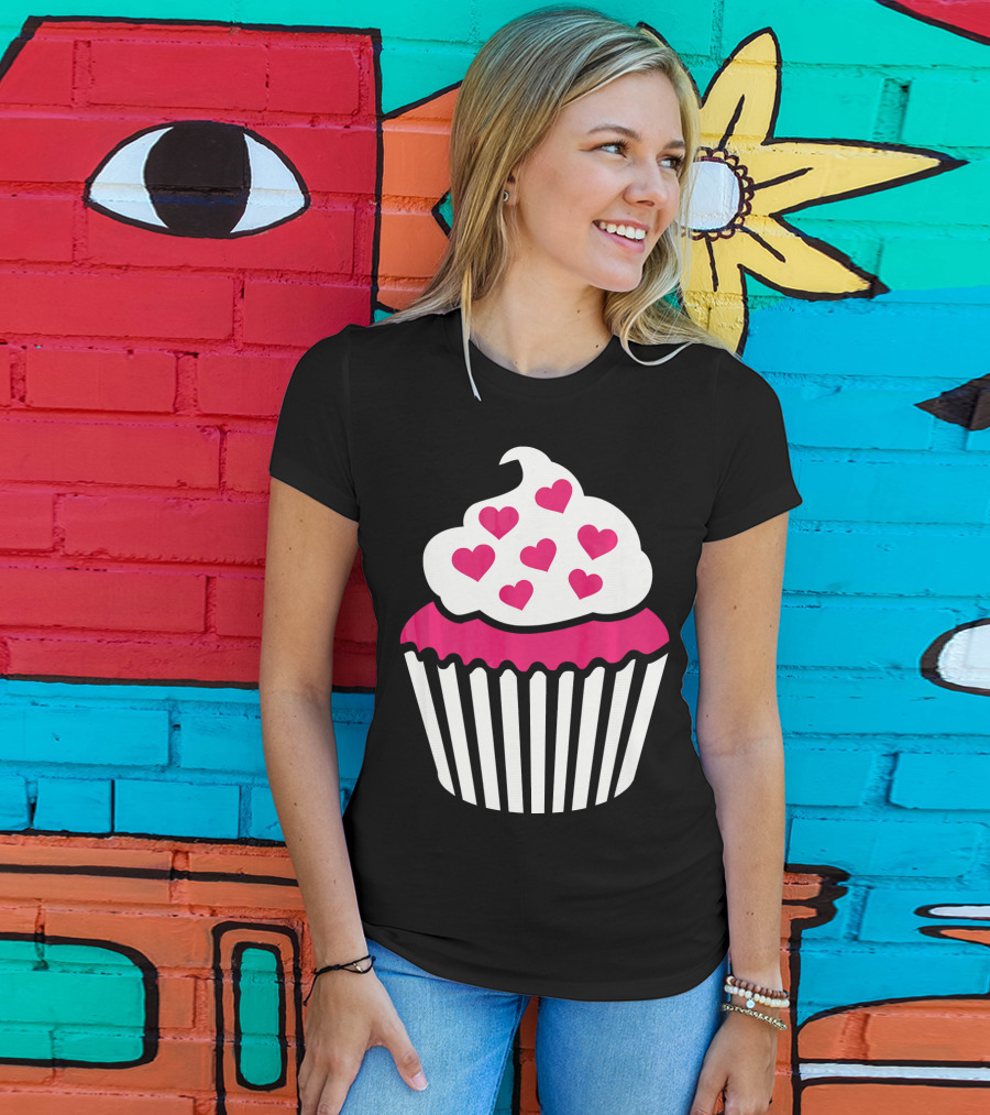Cupcake With Pink Hearts T-Shirt