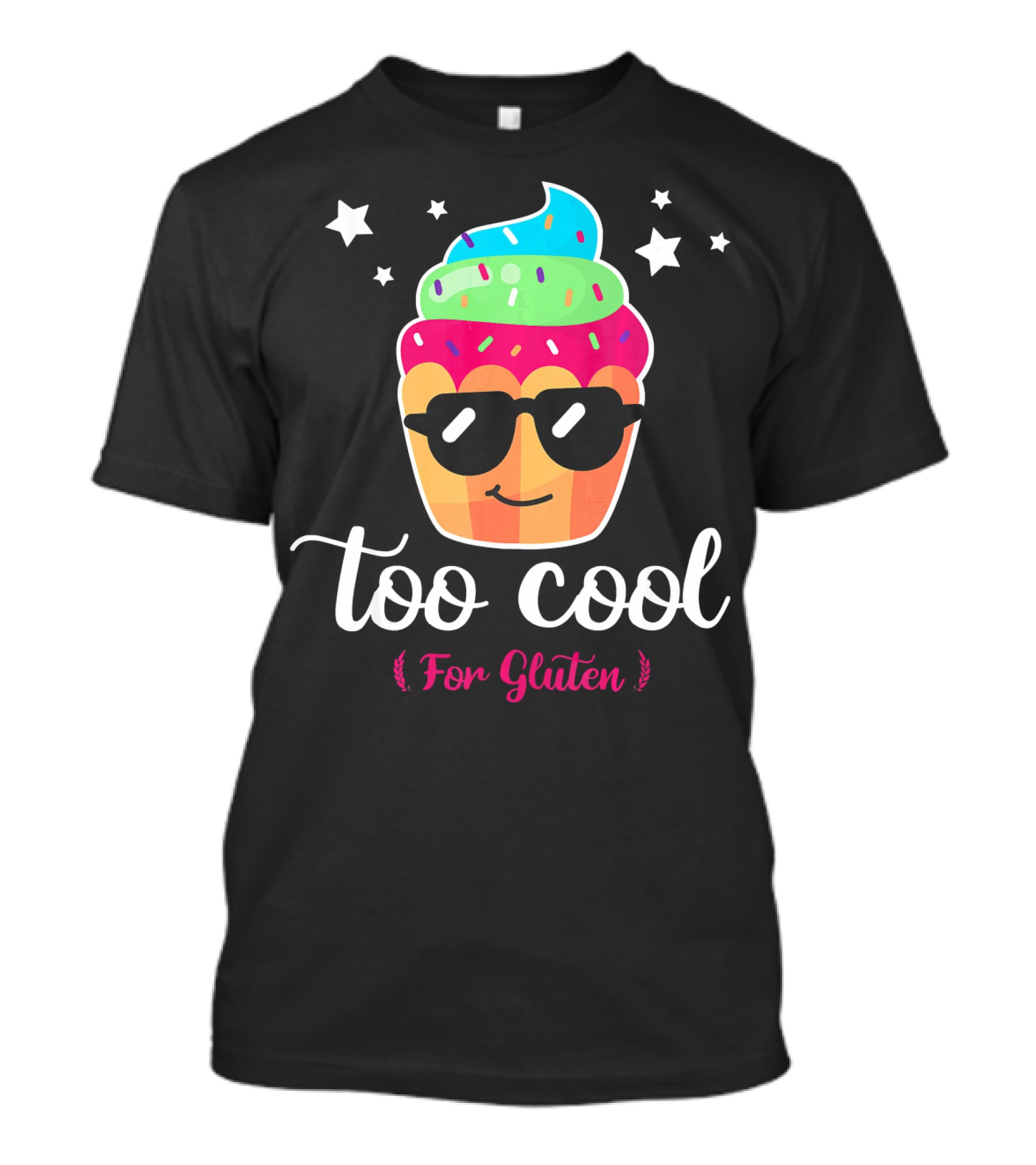 Too Cool For Gluten Cute Cupcake With Sunglasses And Stars T-Shirt