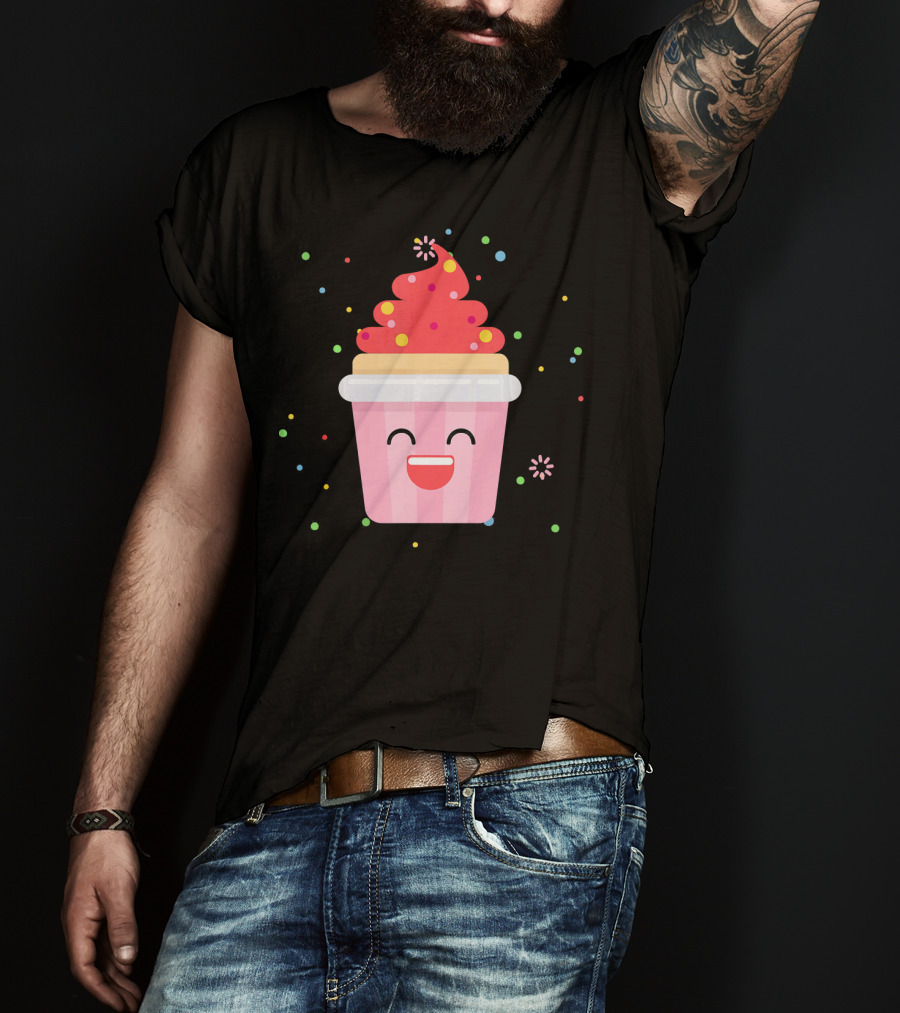 Cupcake Smiley Sweet Dessert Celebration With Sprinkles T-Shirt