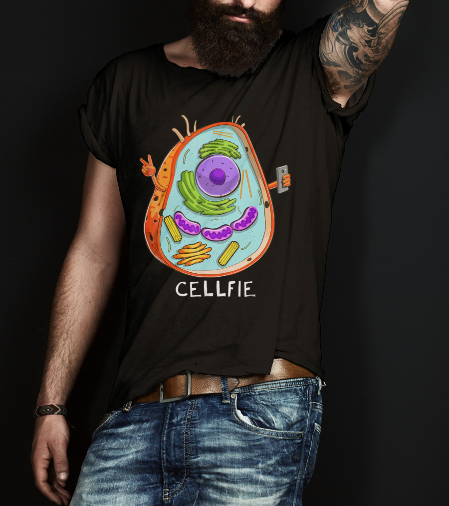 CELL FIE Biology Cellular Biology Cellfie Cartoon Cell Taking Selfie Biology Joke T-Shirt