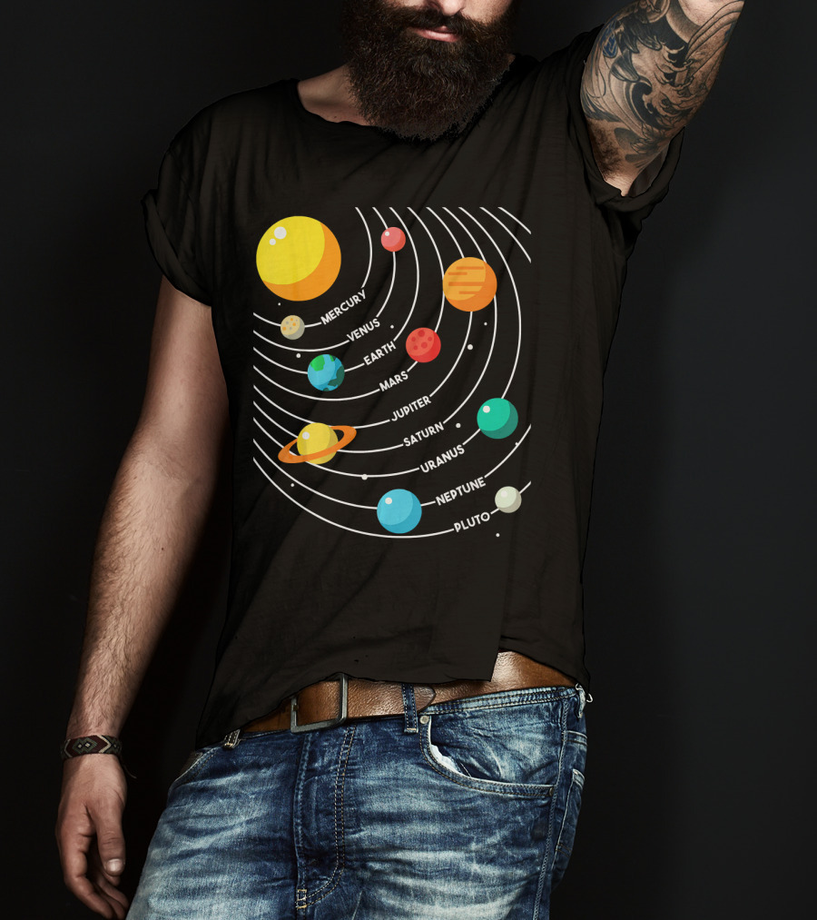 Mercury Venus Earth Mars Jupiter Saturn Uranus Neptune Pluto Solar System Science T-Shirt