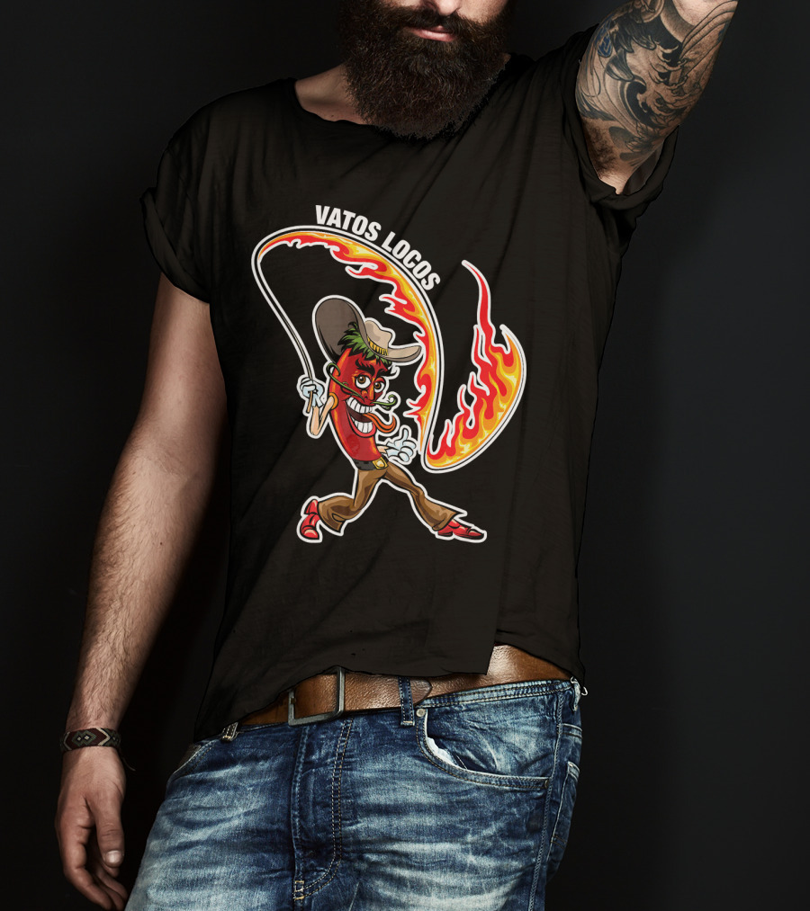 Vatos Locos Spicy Fire Rope Mexico Chili Pepper Cowboy T-Shirt