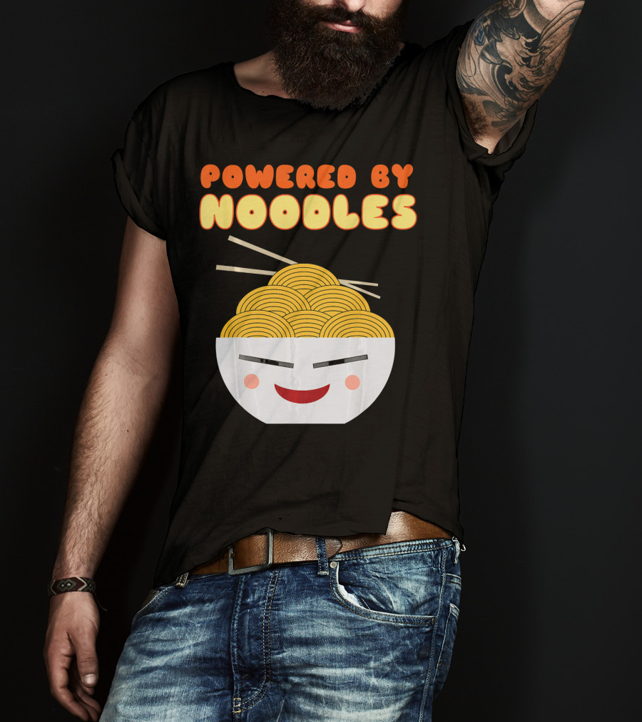 Powered By Noodles Cute Bowl With Spicy Smiling Face T-Shirt