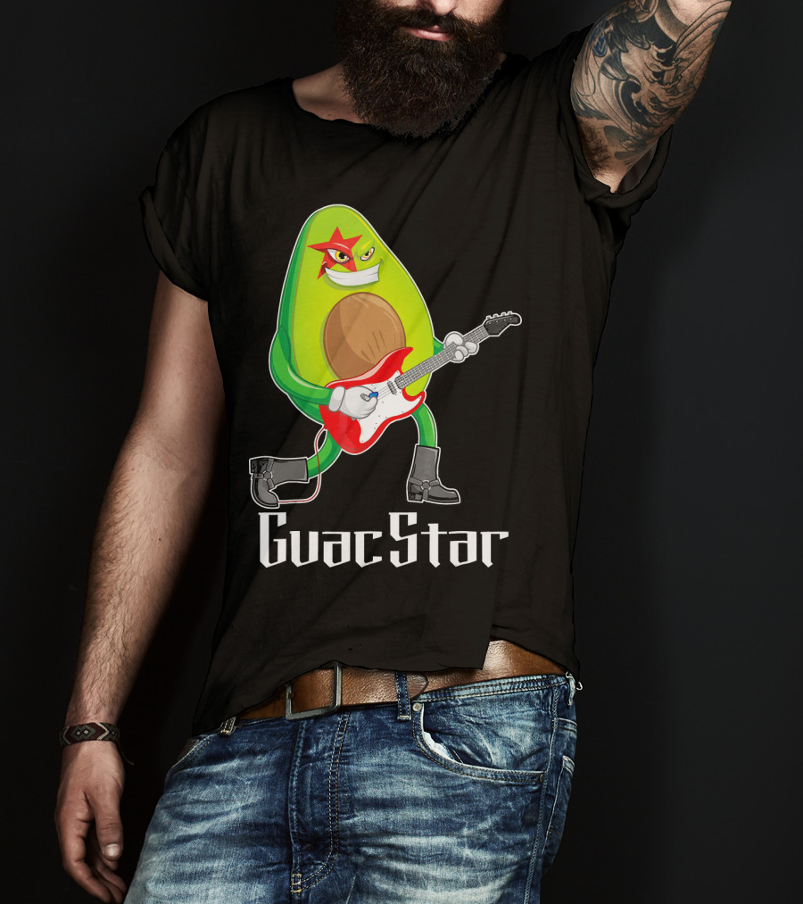Guac Star Avocado Rock Star Playing Guitar With Red Boots T-Shirt