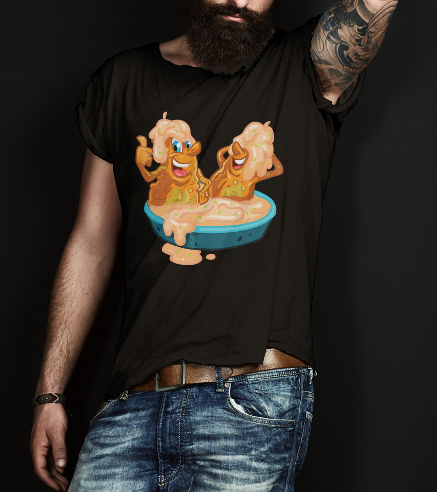 Fried Pickles Funny Trendy Cartoon Dipping Pool Party T-Shirt
